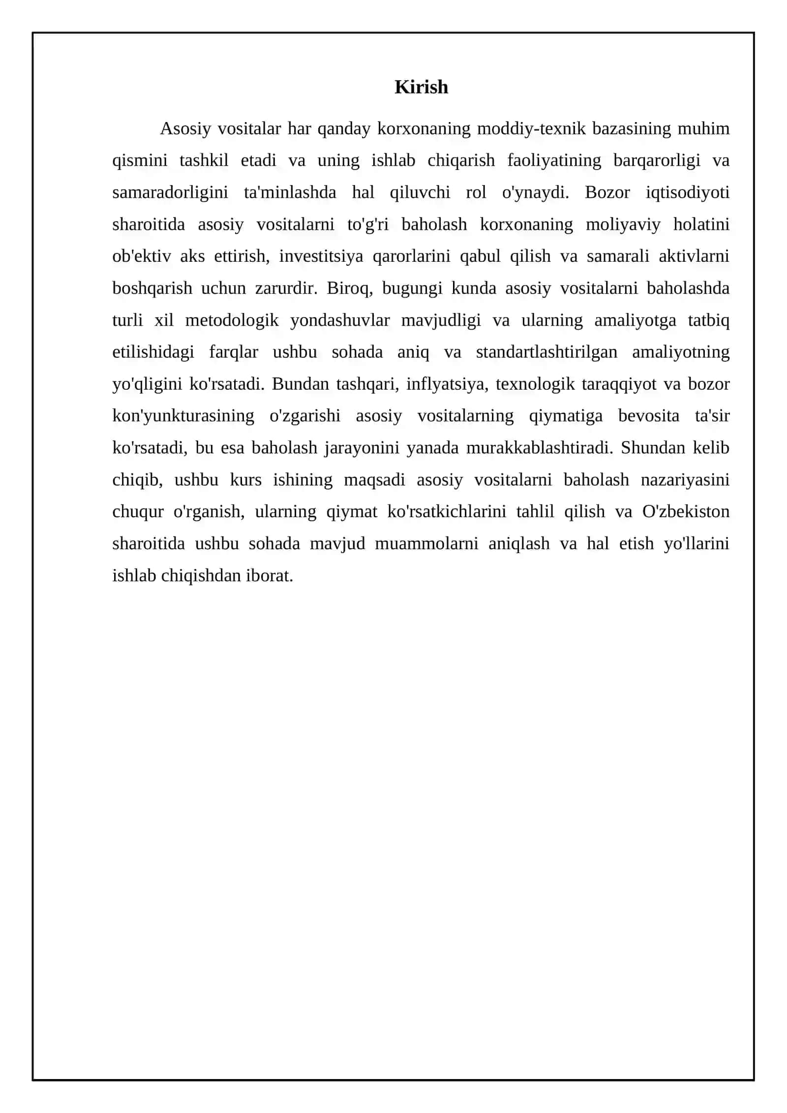 Asosiy vositalarni baholash va ularning qiymat ko'rsatkichlari 3
