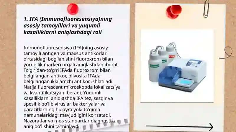 IFA, IMMUNOBLOT, PTSR, RADIOIMMUN REAKSIYALARNING YUQUMLI KASALLIKLAR DIAGNOSTIKASIDA, QO'LLANILISHI,QO'YISH TEXNIKASI 3
