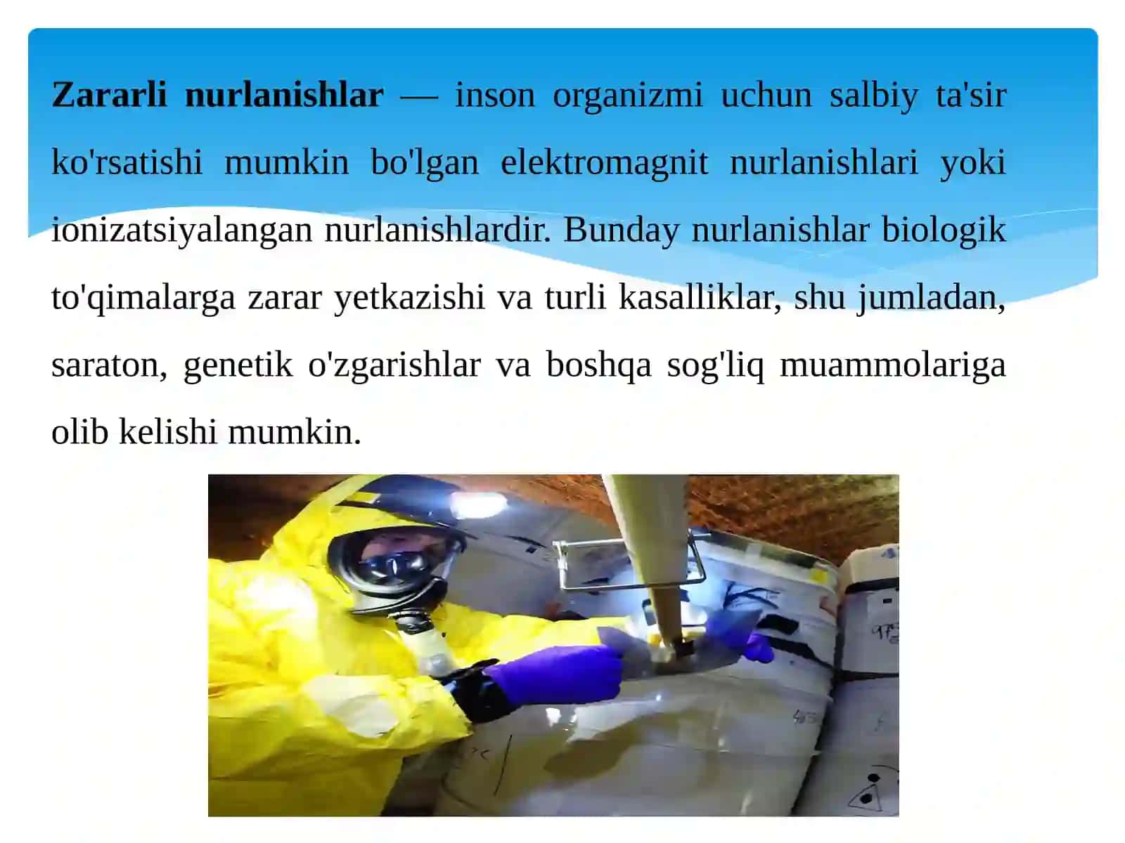 Zararli nurlanishlar, ularning xususiyatlari va inson organizmiga ta’siri 3