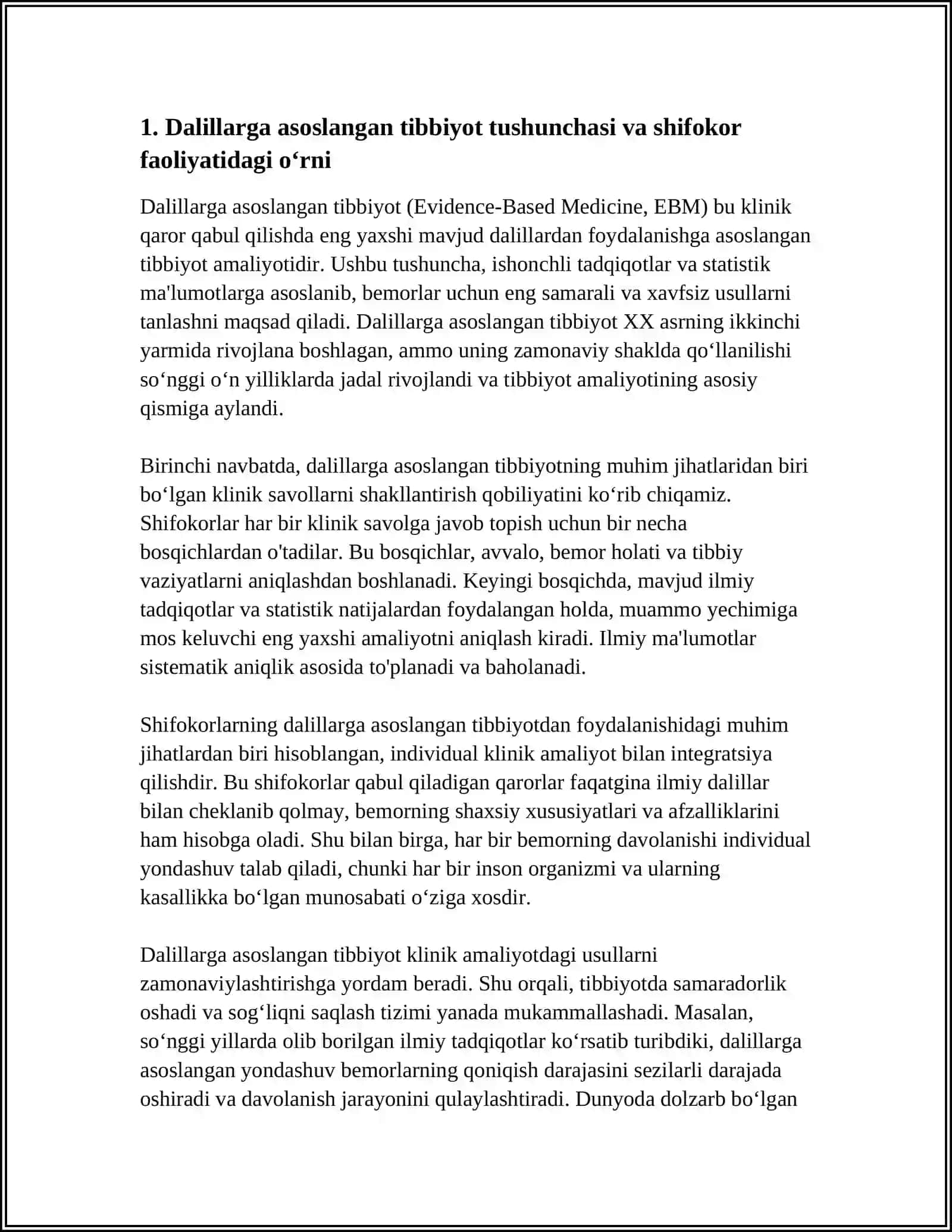 SHIFOKORLAR FAOLYATIDA DALILARGA ASOSLANGAN TIBBIYOTNING AHAMYATI 3