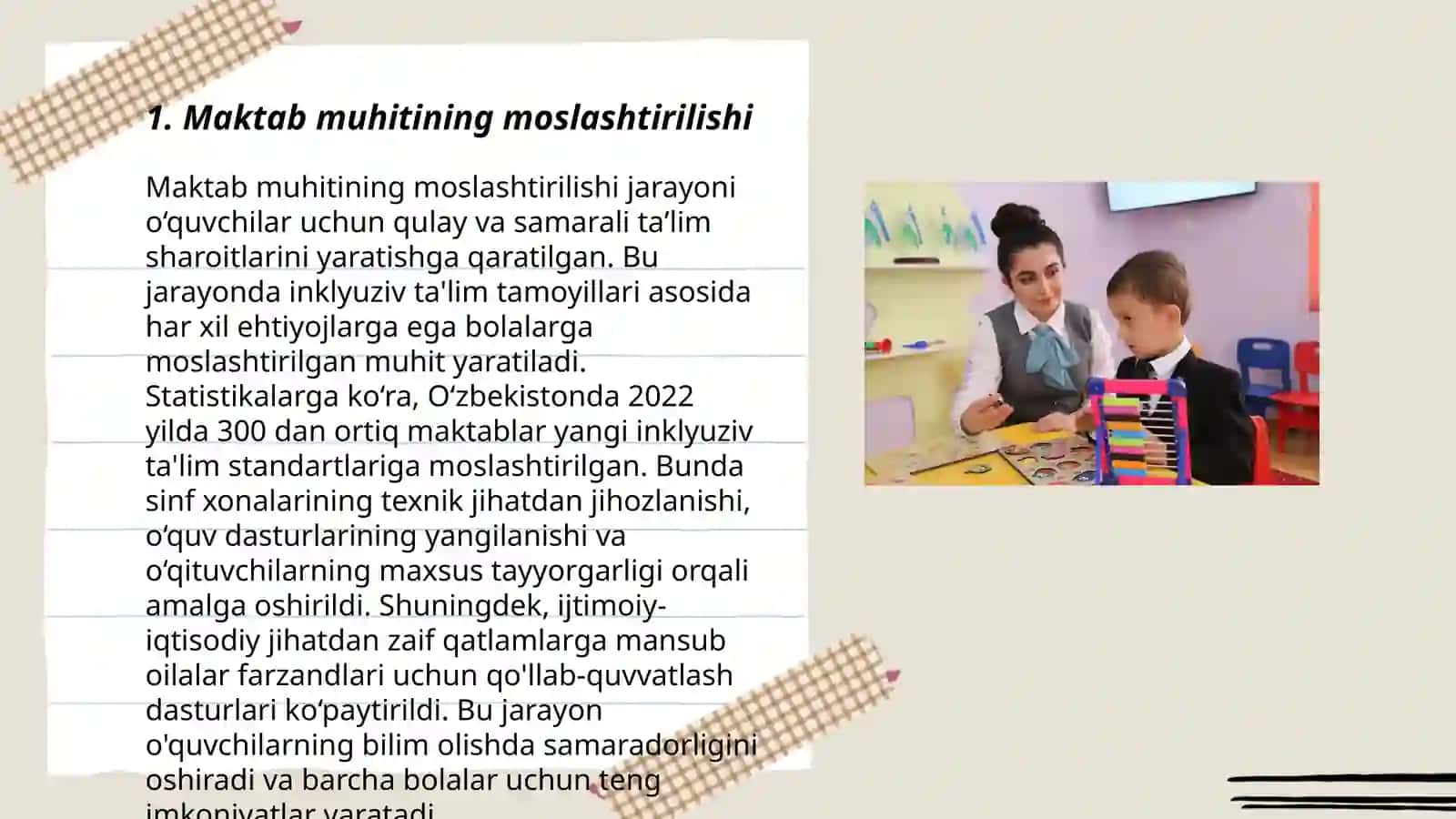 Alohida ta'lim ehtiyojlari boʻlgan bolani samarali inklyuziyasi uchun tashqi sharoitlar 3