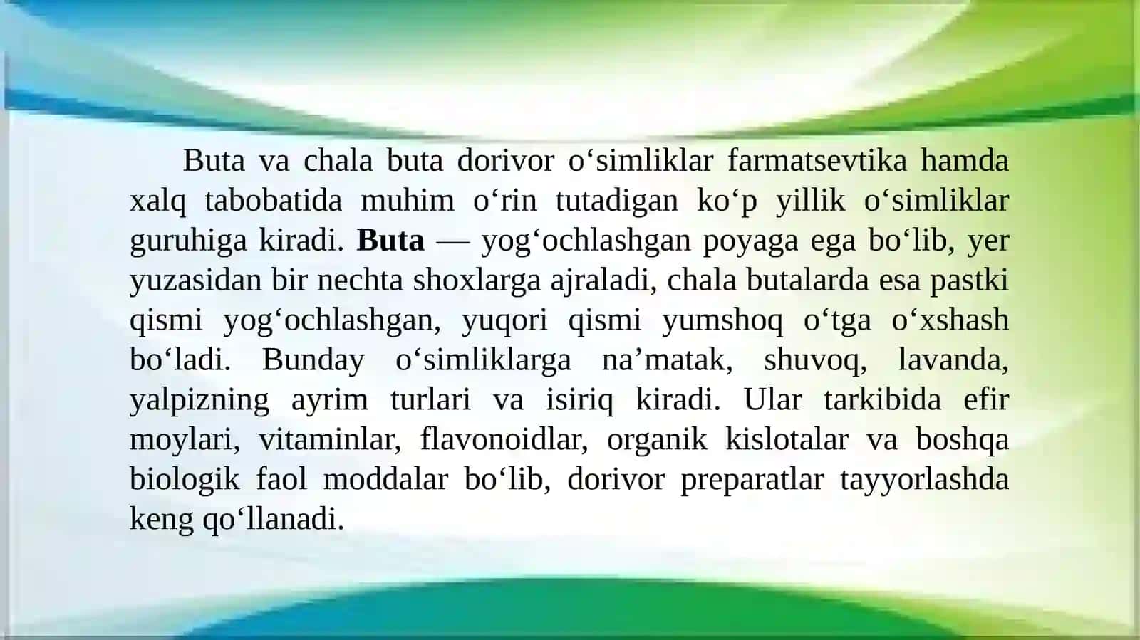Buta,chala buta dorivor oʻsimliklarini yetishtirish texnologiyasi. 3