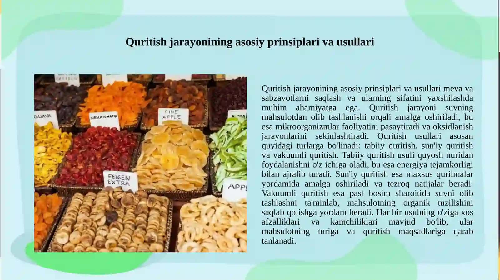 Meva va sabzavotlarini quritish texnologiyasi. 3