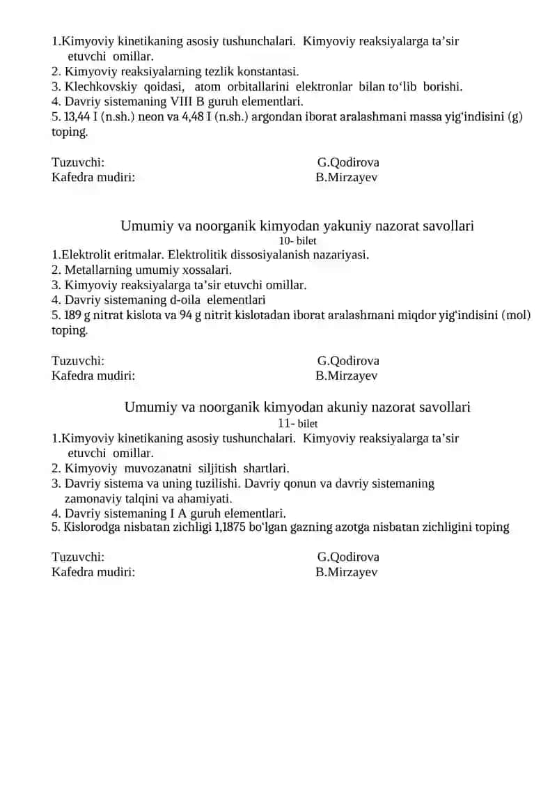 Umumiy va noorganik kimyodan yakuniy nazorat savollari 3