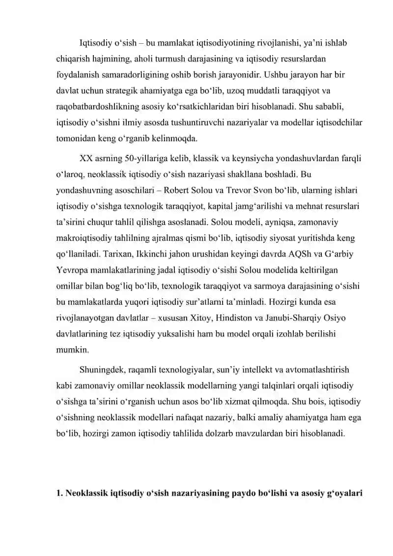 Iqtisodiy o'sishning neoklassik modellari 3