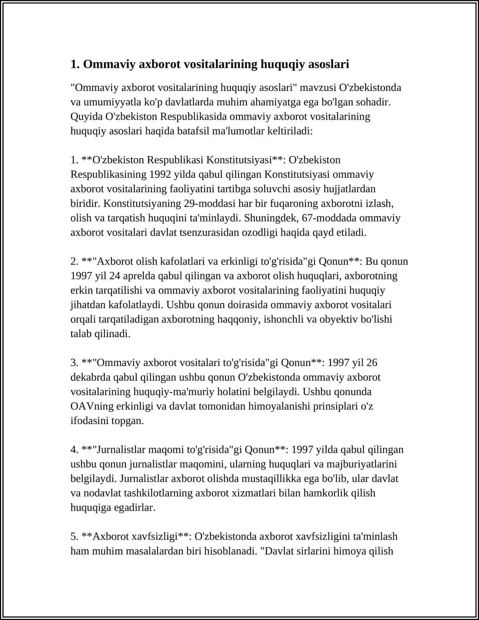 Ommaviy axborot vositalarining huquqiy asoslari 3
