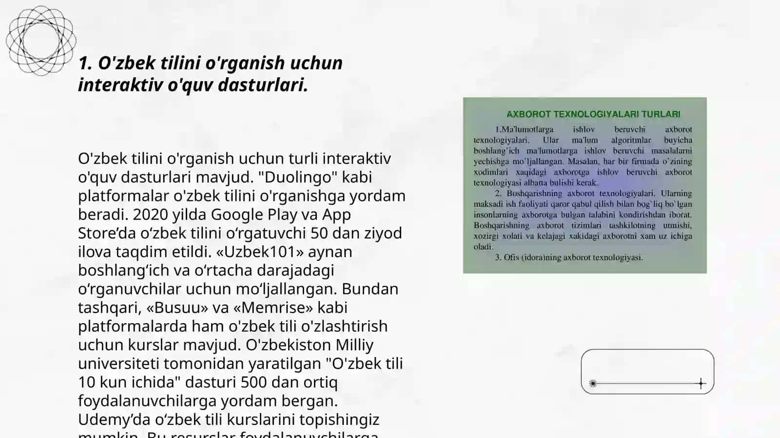 O'zbek tiliga o'qitish dasturini yaratish va takomillashtirish 3