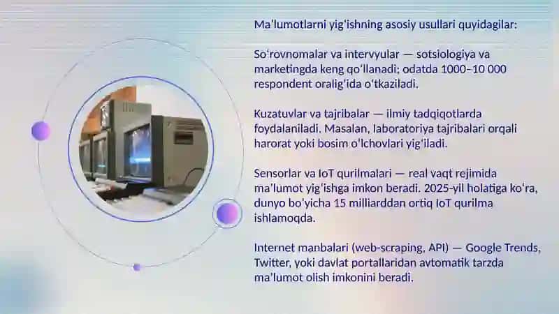 Ma'lumotlarni yig'ish va tayyorlash. Ma'lumotlarni tozalash, filtrlash va tizimlashtirish usullari. 3