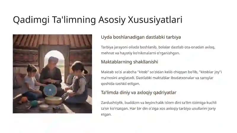 O'rta Osiyoda Tarbiya, Maktab va Pedagogik Fikrlar: Eng Qadimgi Davrlardan IX Asrgacha 3