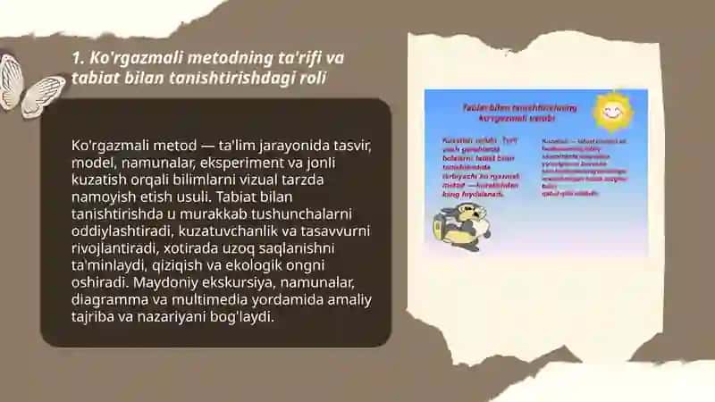 Tabiat bilan tanishtirishtirishda ko'rgazmali metod va uziga xosliklari 3