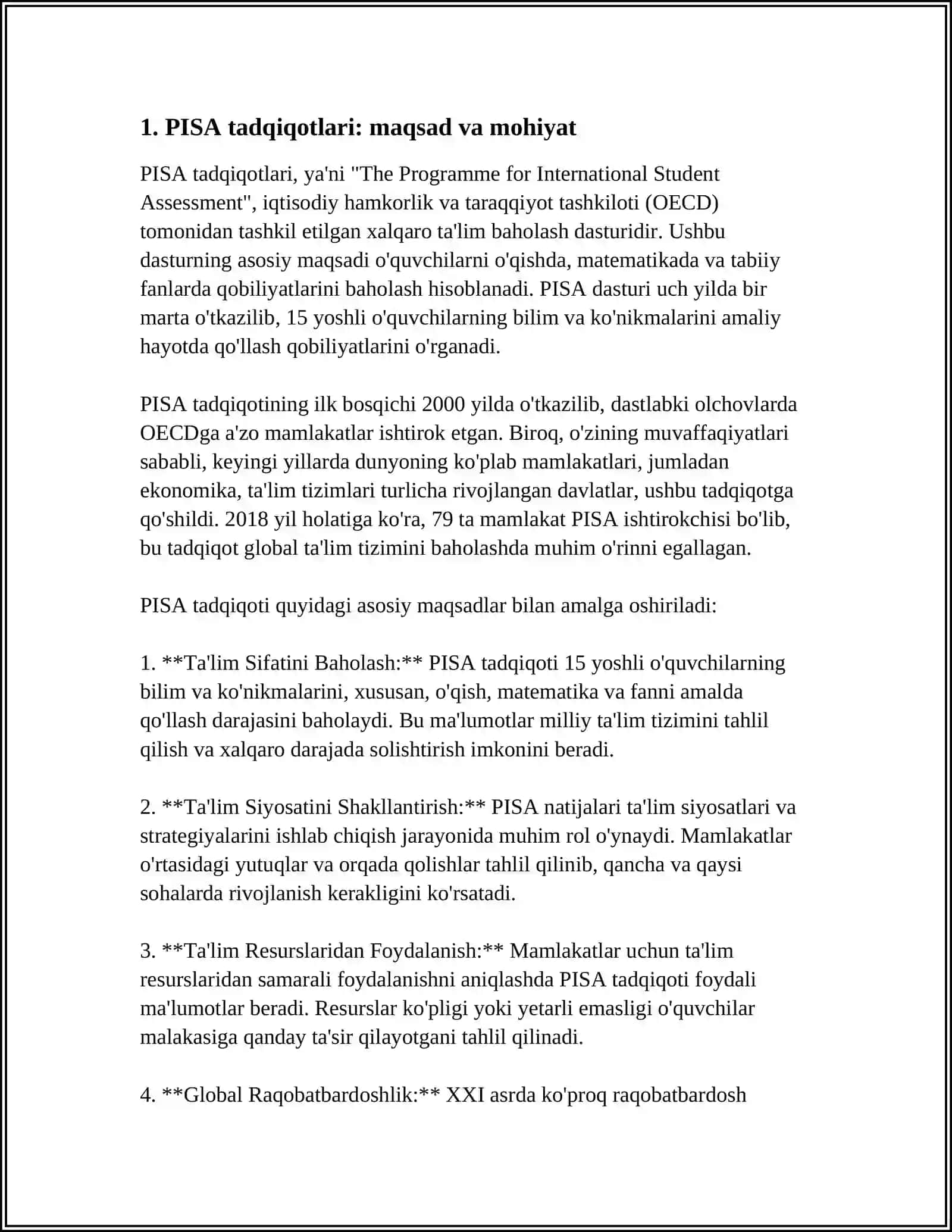 TABIIY FAN BO`YICHA PISA NATIJALARI ASOSIDA O‘QISH STRATEGIYALARI VA O‘QUVCHILARNING O‘ZLASHTIRISH DARAJASIGA TA'SIRINI TAHLIL QILISH 3