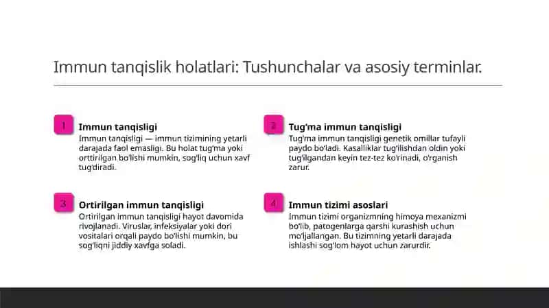 Immun tanqislik holatlari (tugʻma, hayot davomida orttirilgan). Immun profilaktika va immun terapiya asoslari 3