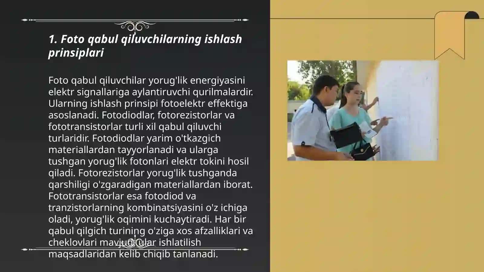 Foto qabul qiluvchilarning parametrlari va xususiyatlari 3