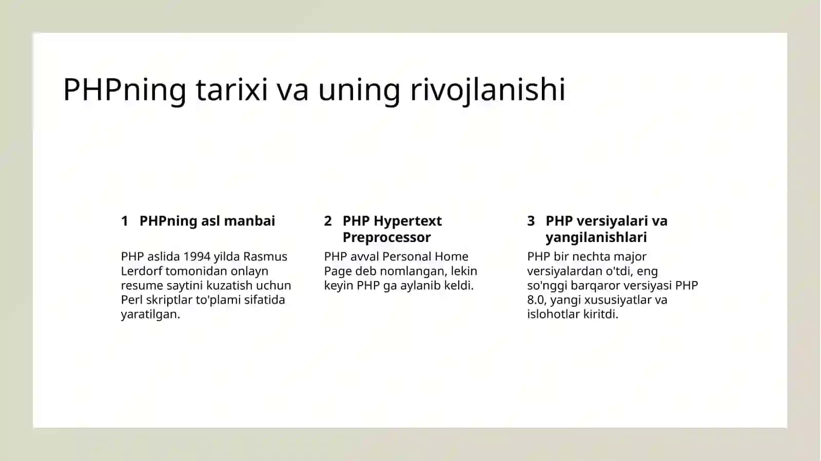 PHP dasturlash tilli va uning imkoniyatlari 3