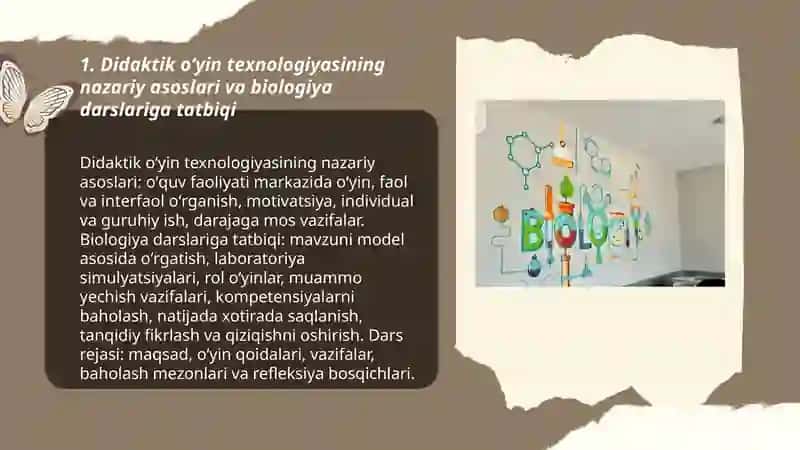 Biologiyadan didaktik oʻyin texnologiyasiga asoslangan darslarni tashkil etish metodikasi 3