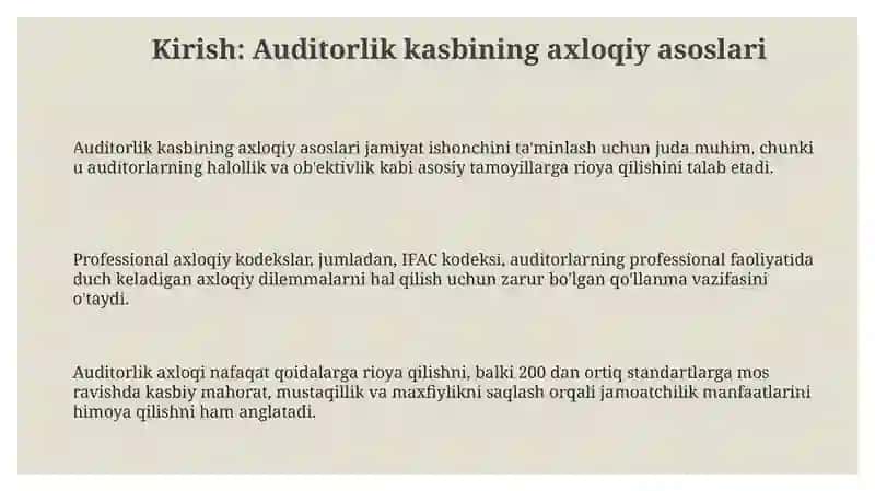 Auditor kasb etikasi: IFAC Etik kodeksi va milliy etik qoidalar qiyosida 3