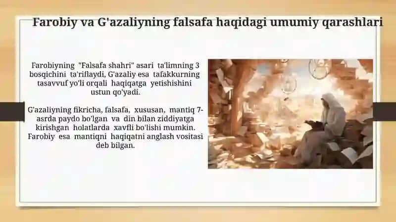 Farobiy va G'azaliyning falsafa ilmiga oid qarashlar 3