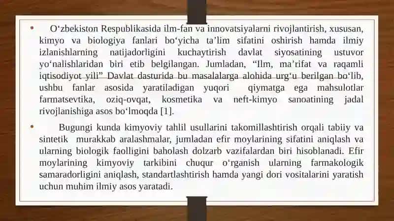 GAZ XROMATOGRAFIYASI YORDAMIDA EFIR MOYLARINING TARKIBINI O‘RGANISH 3
