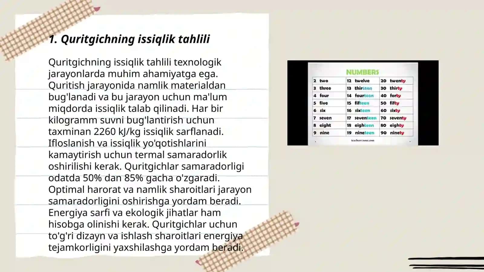 Quritgichning issiqlik hisobi va material tenglamasini tuzish 3