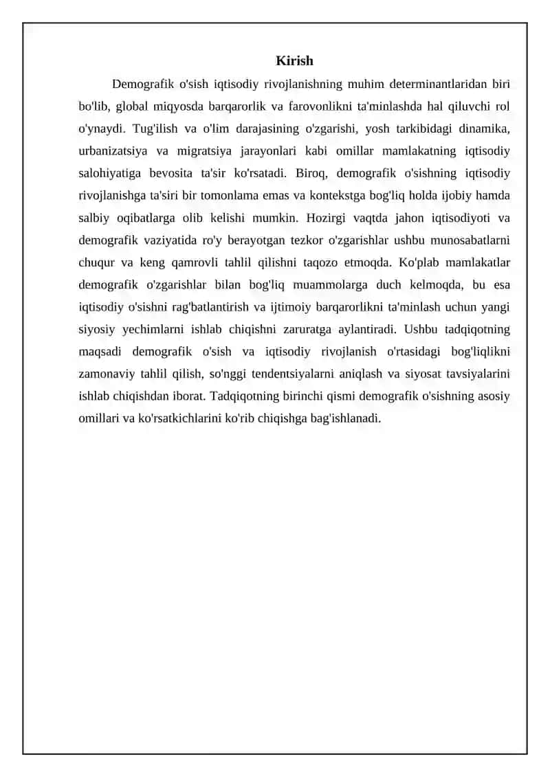 Demografik o'sishning iqtisodiy rivojlanishga ta'siri: zamonaviy tahlillar 3