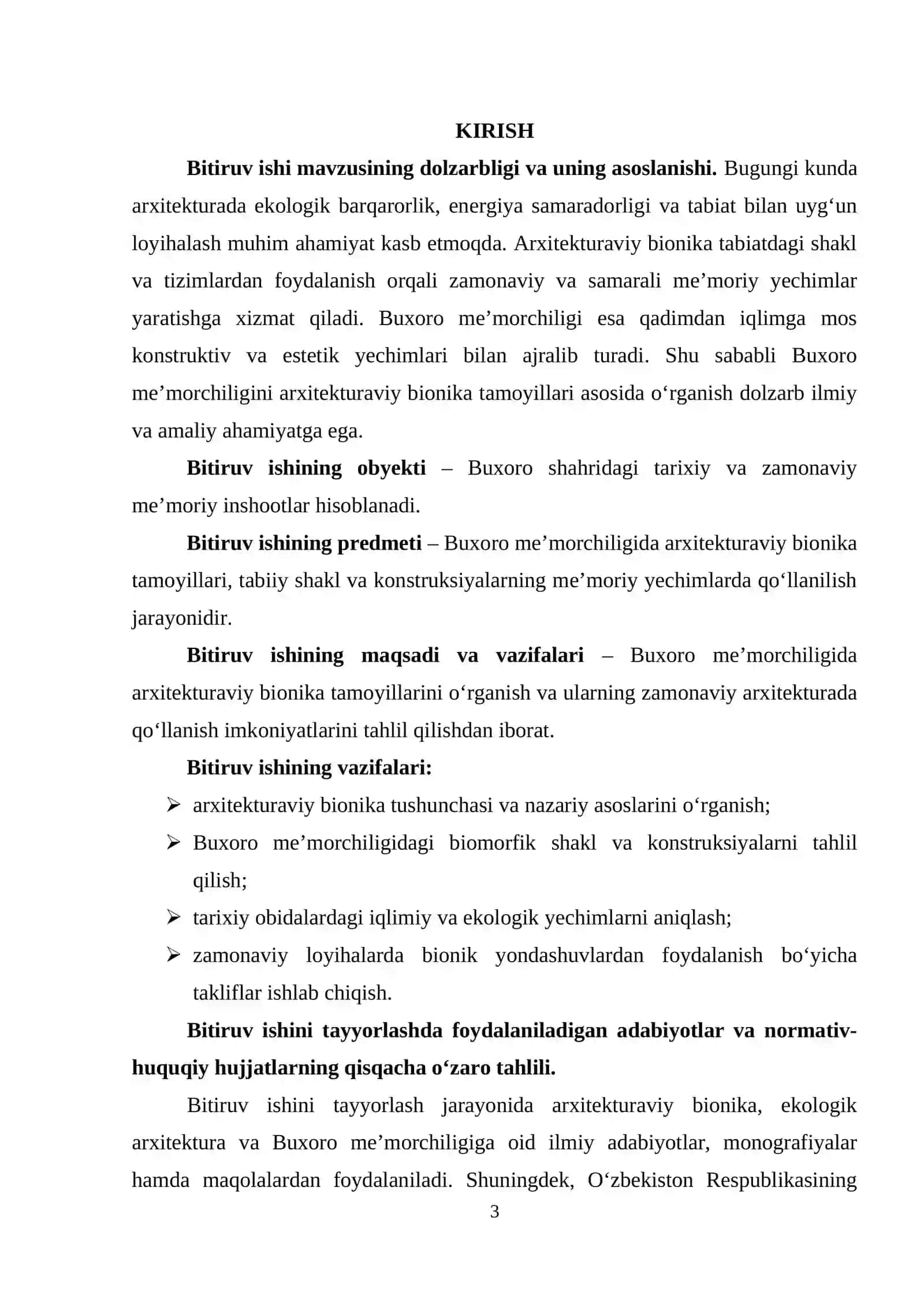 “BUXORO ME’MORCHILIGIDA ARXITEKTURAVIY BIONIKA”  mavzusidagi BITIRUV ISHI 3