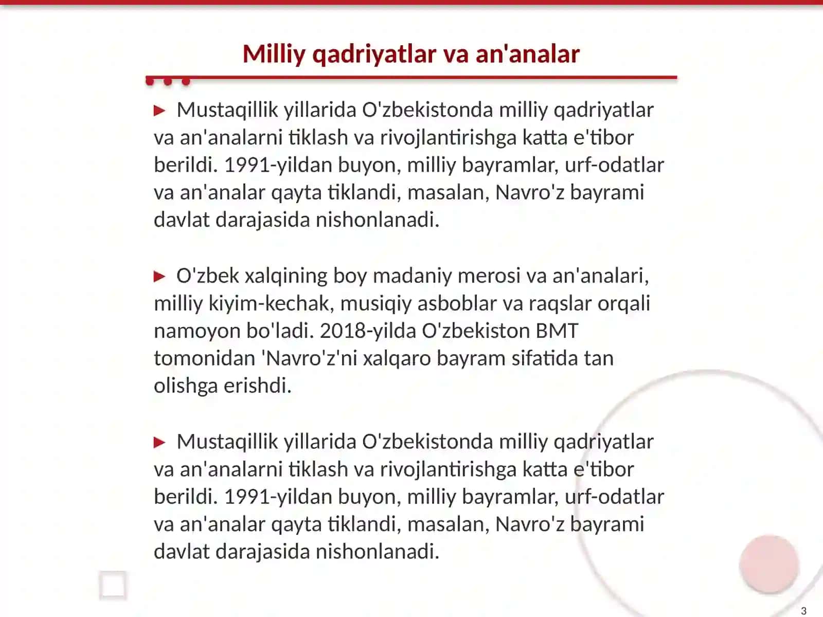 Mustaqillik yillarida oʻzbekistonning maʼnaviy va madaniy taraqqiyoti 3