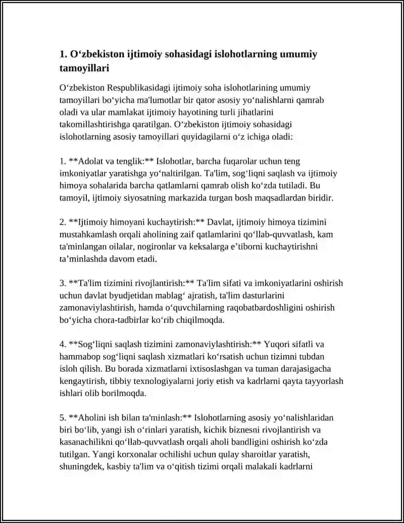 O'ZBEKISTON RESPUBLIKASI IJTIMOIY SOHADAGI ISLOHOTLAR 8-MAVZU 3