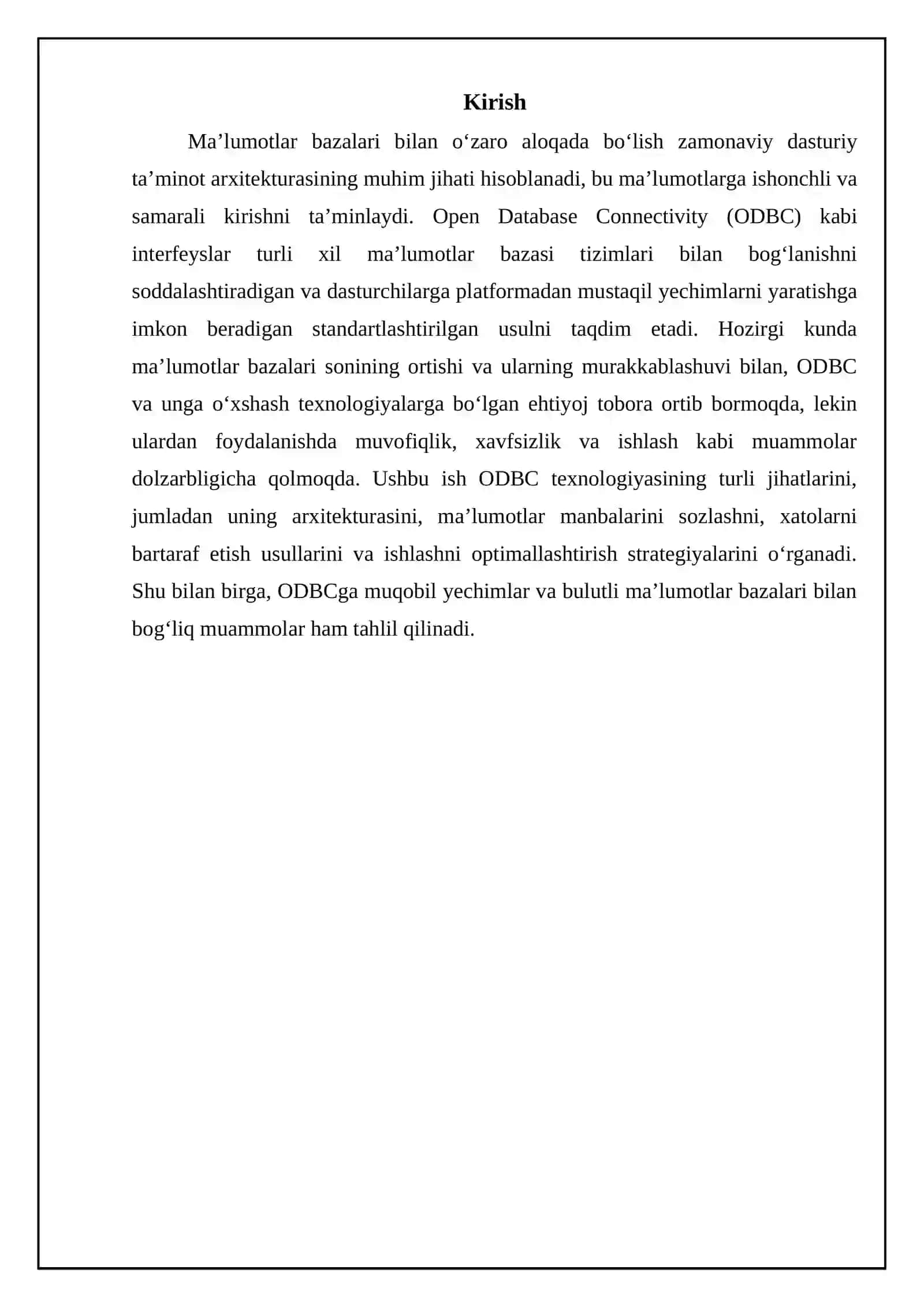 ODBC va ma'lumotlar bazasiga ulanish interfeyslari 3