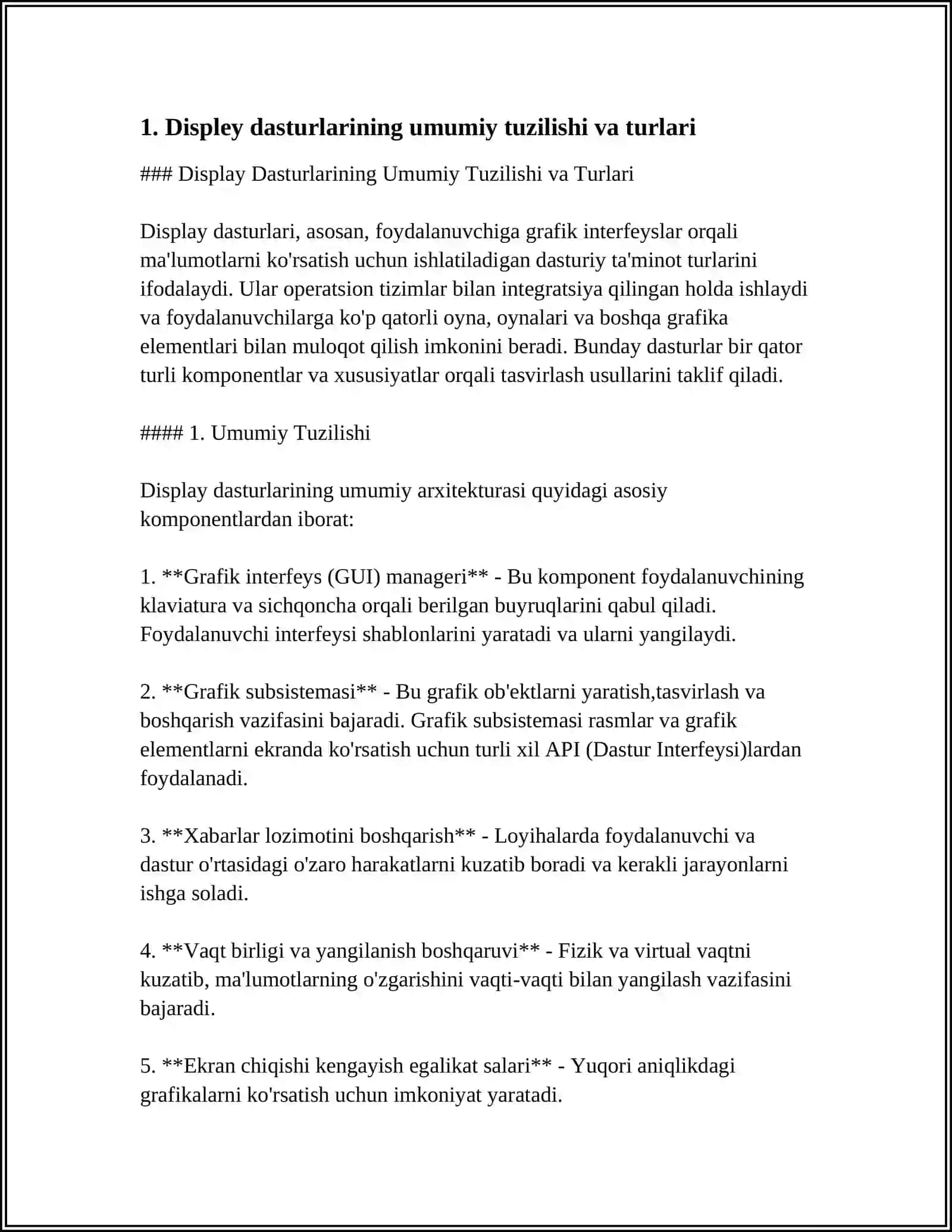 KOMPYUTERLARDA DISPLEY DASTURLARI BILAN ISHLASH TEXNOLOGIYALARI. NAMOYISH DASTURLARI 3