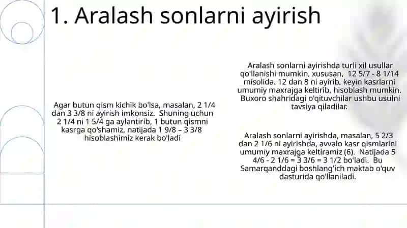 Boshlang'ich matematikada Aralash kasrlar 3