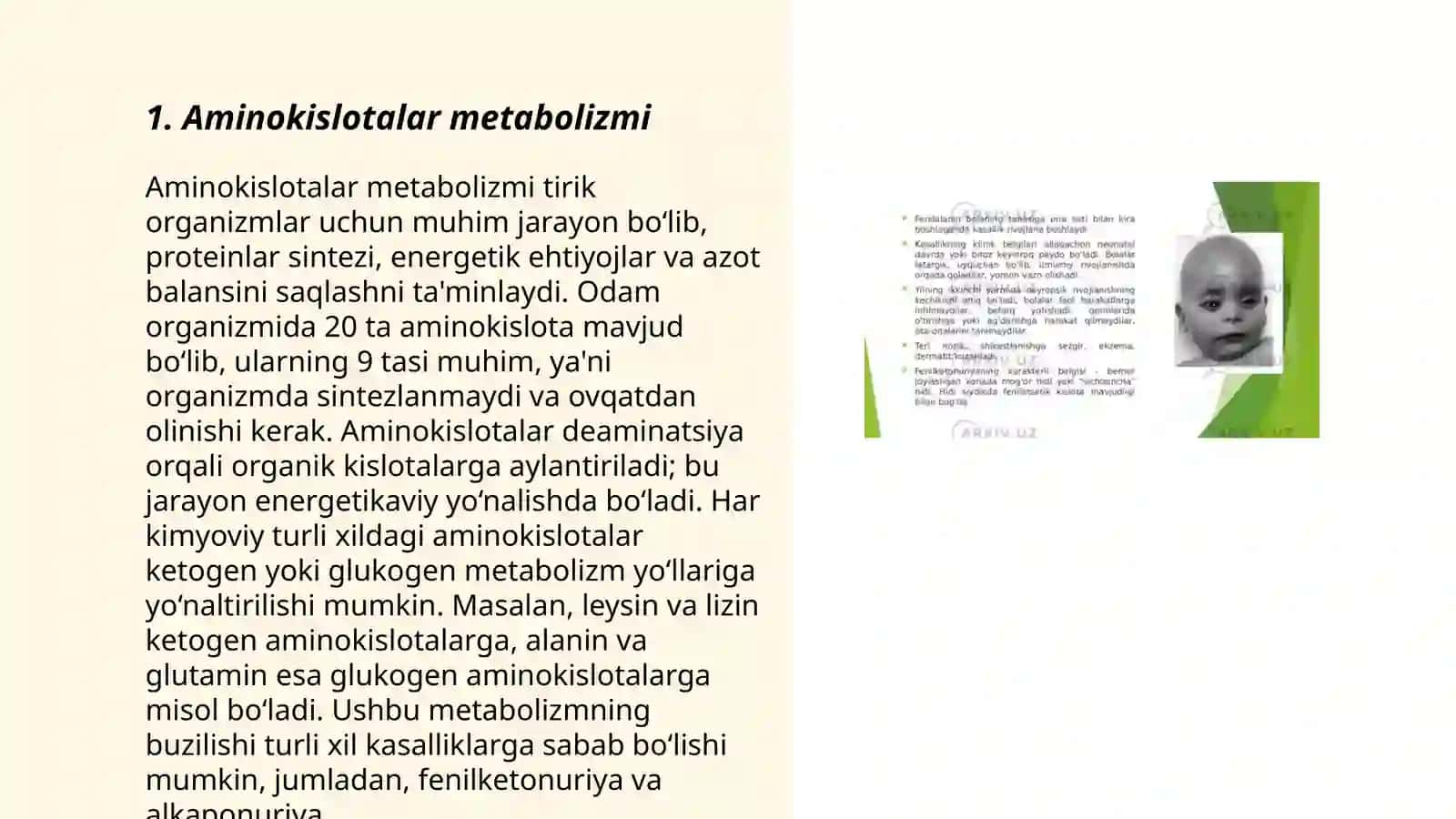 Ayrim aminokislotalar almashinuvi va irsiy kasalliklar 3