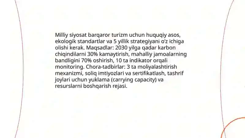 Oʻzbekistonda barqaror turizmni rivojlantirishning strategik yoʻnalishlari va omillarini oʻrganish 3