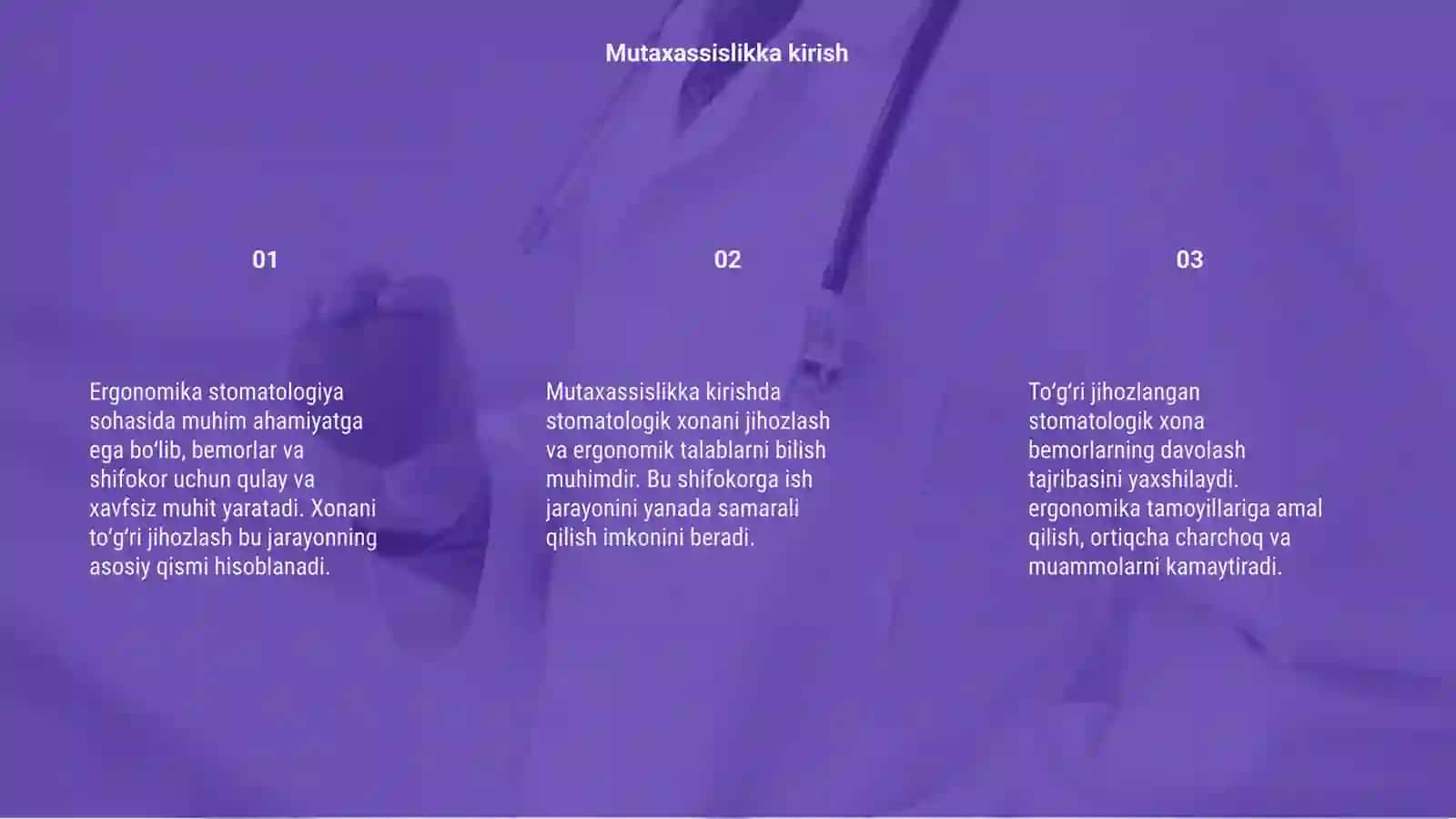 Mutaxassislikka kirish Ergonomika.Stomatologik xonani jihozlanishi 3