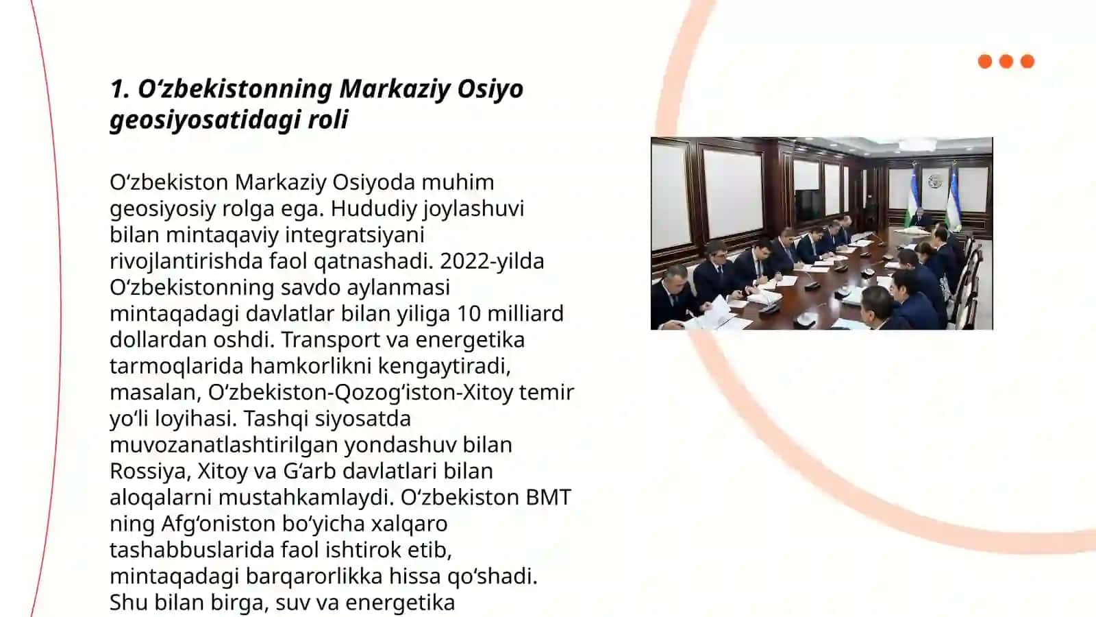 O‘zbekistonning Markaziy Osiyoda tinchlik va barqarorlikni ta’minlashdagi o‘rni 3