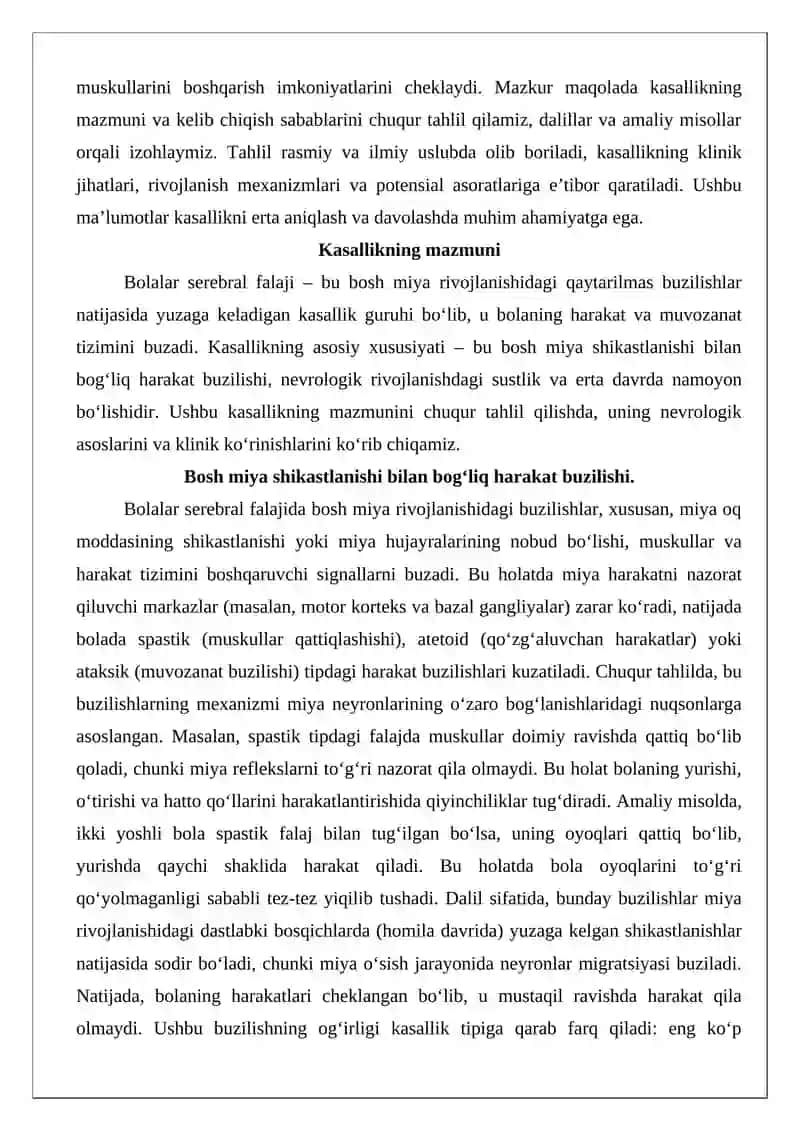 Bolalar serebral falaji kasalliglaring kelib chiqishi sabablari va asoratalari 3