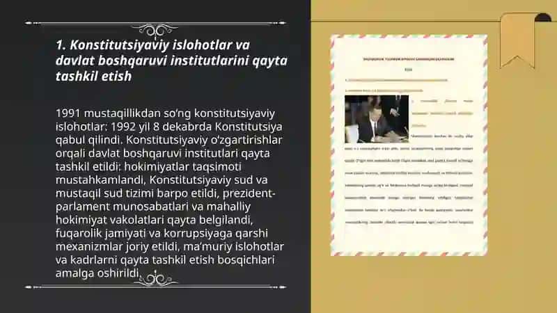 Mustaqillik yillarida davlat boshqaruvi tizimida amalga oshirilgan islohola 3