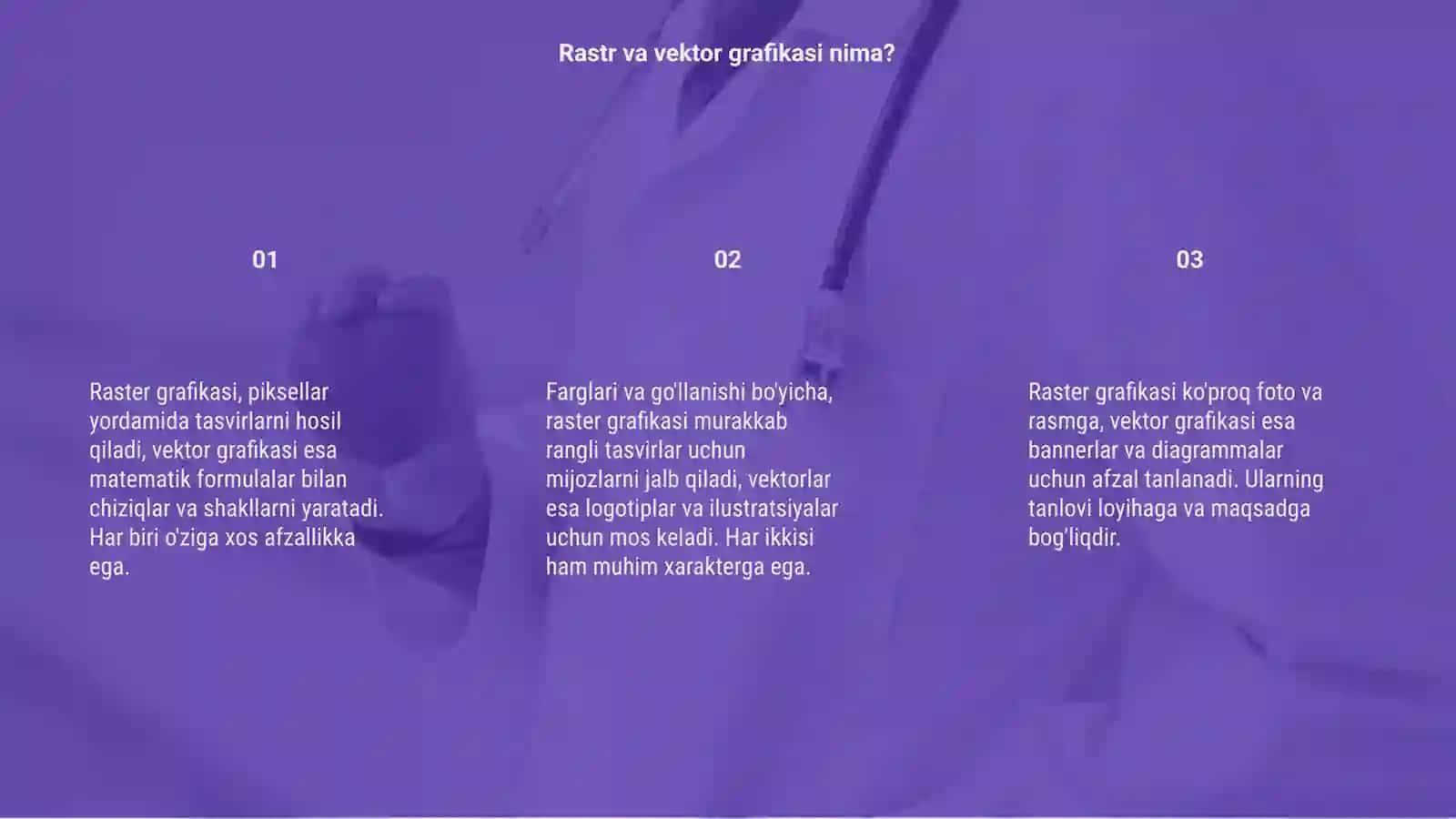 Raster va vektor grafikasi: farglari va go'llanilishi 3