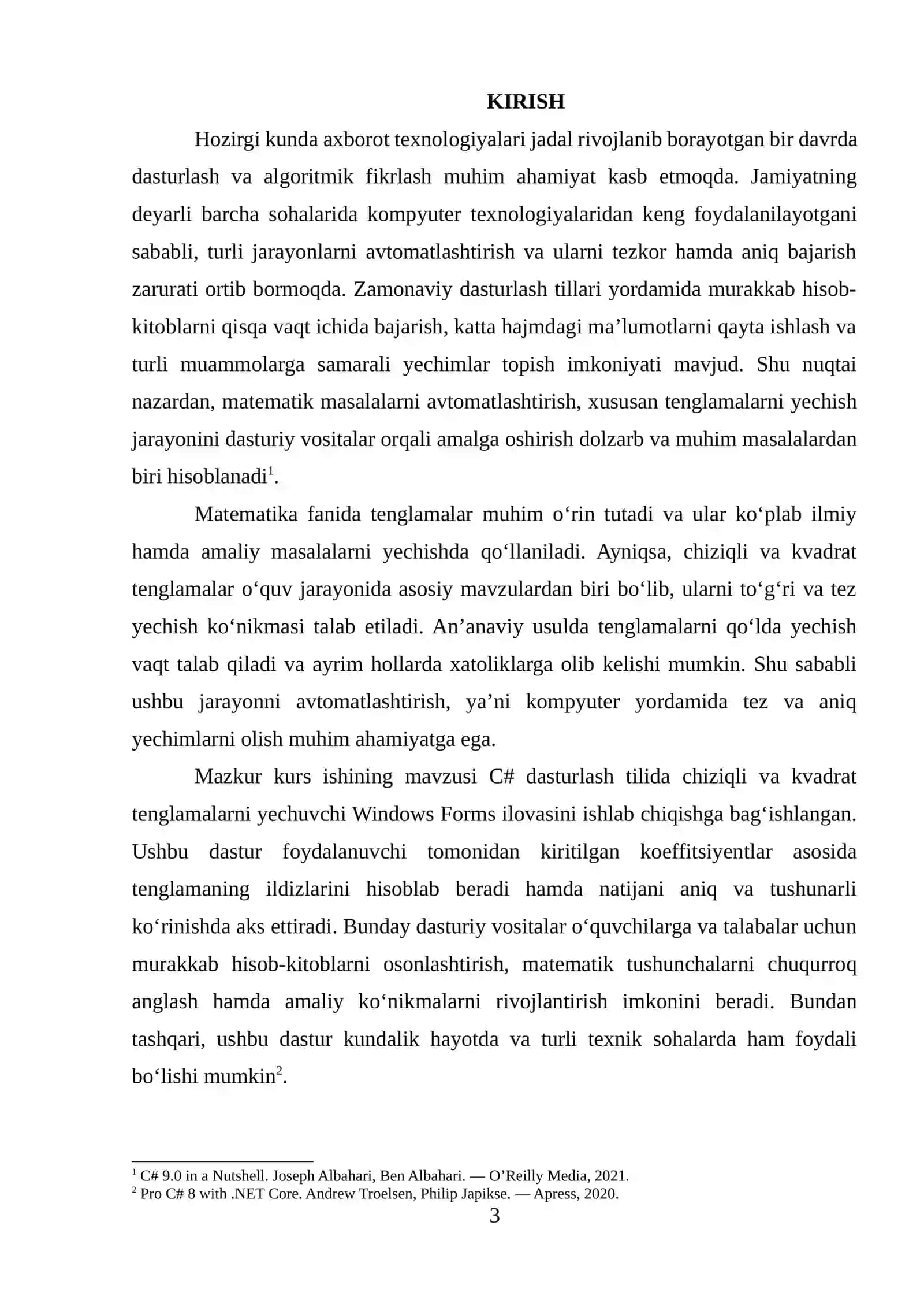 C# da kvadrat tenglama va chiziqli tenglamalar yechimini topuvchi dastur ishlab chiqish 3