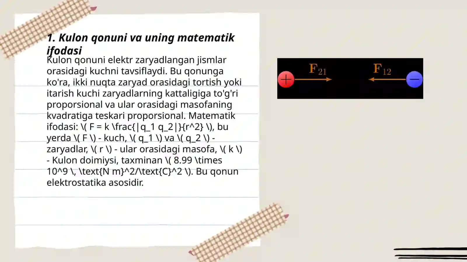 Kulon qonuni va Kulon nirlanish 3