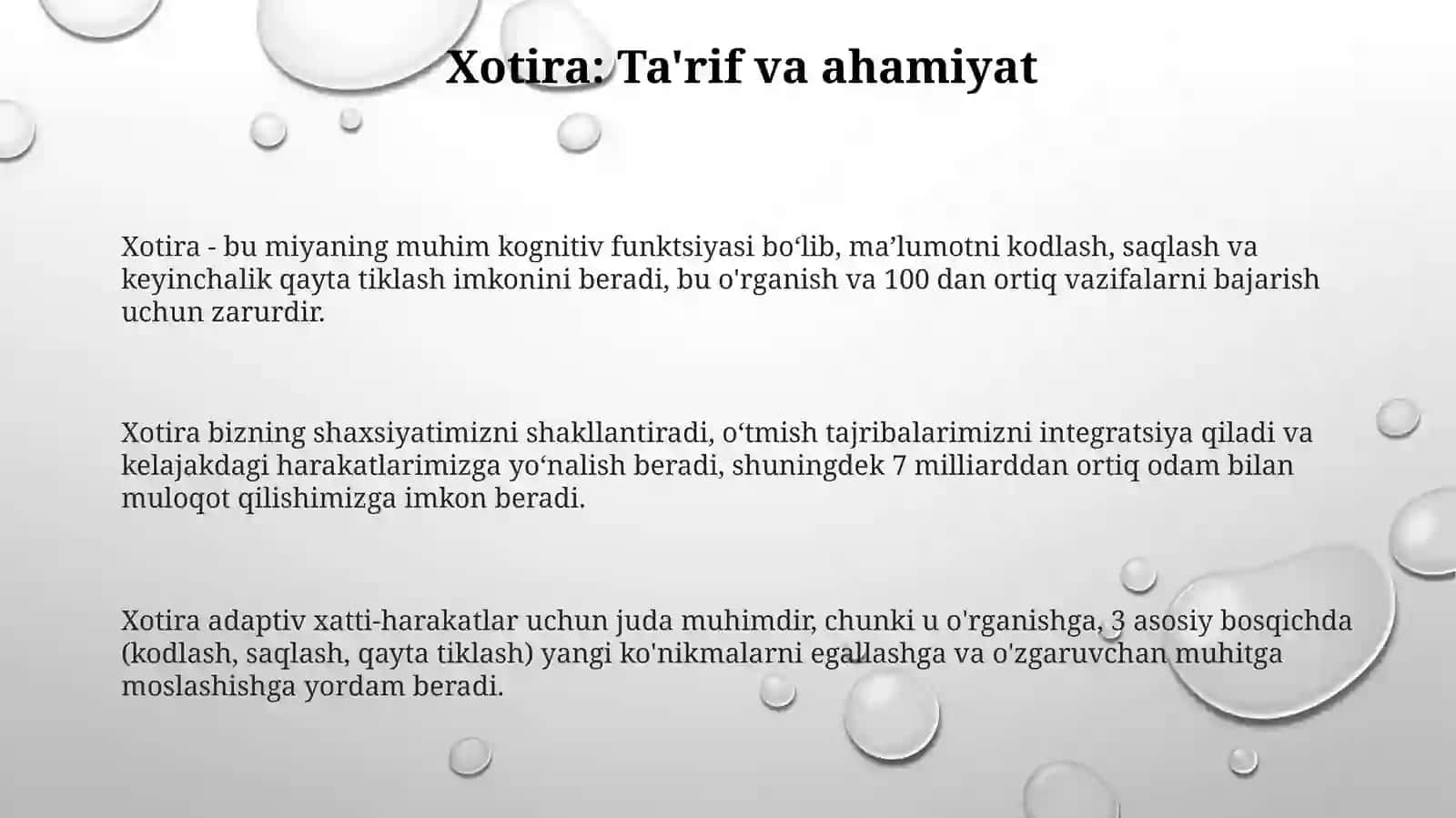 Xotira. Xotira turlari. Xotira jarayonlari 3