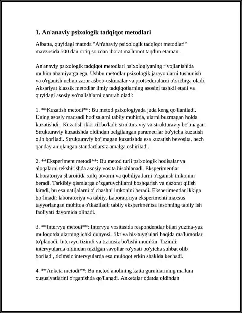 An'anaviy psixologik tadqiqot metodlari 3