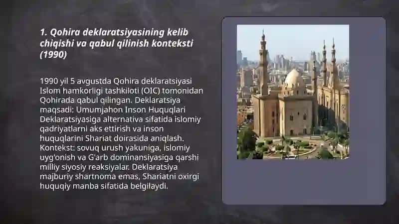 Qohira deklaratsiyasi tarixi va mazmuni borasida tahliliy taqdimot tayyorlash 3