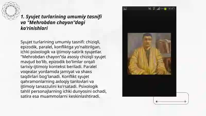 Syujet turlari va elementlari. (A.Qodiriyning "Mehrobdan chayon" romani misolida) 3