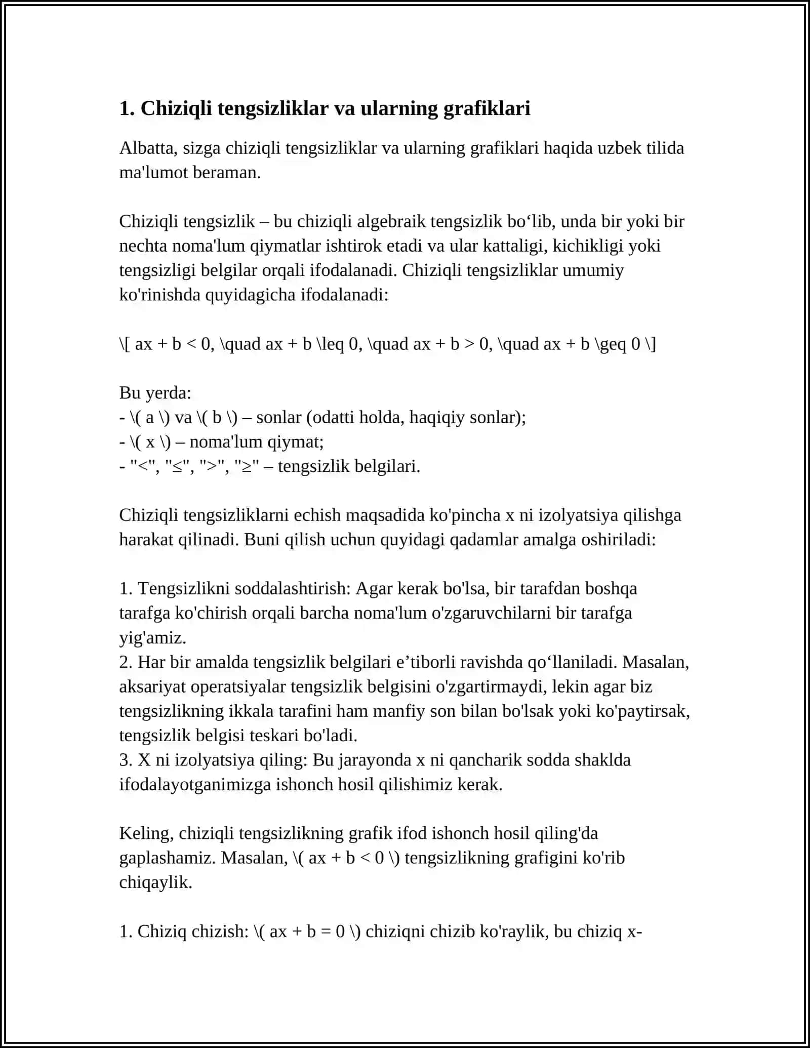 IKKI O'ZGARUVCHILIK TENGSIZLIKLARNI GRAFIK USULDA YECHISH 3