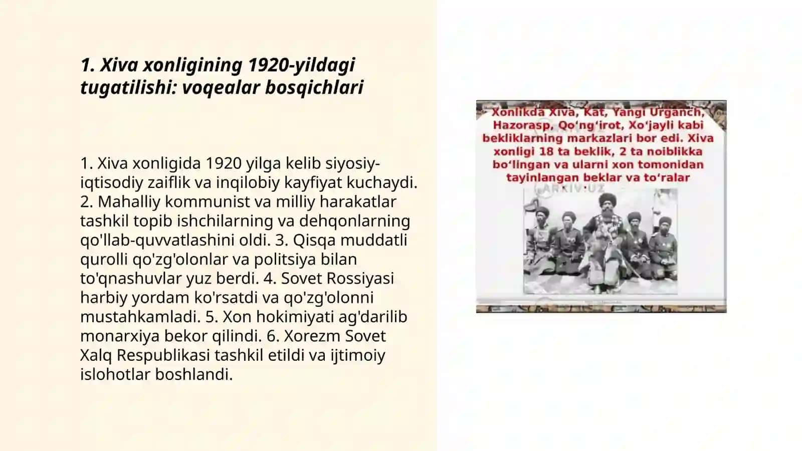 Xiva xonligi va Buxoro amirligini tugatilish 3