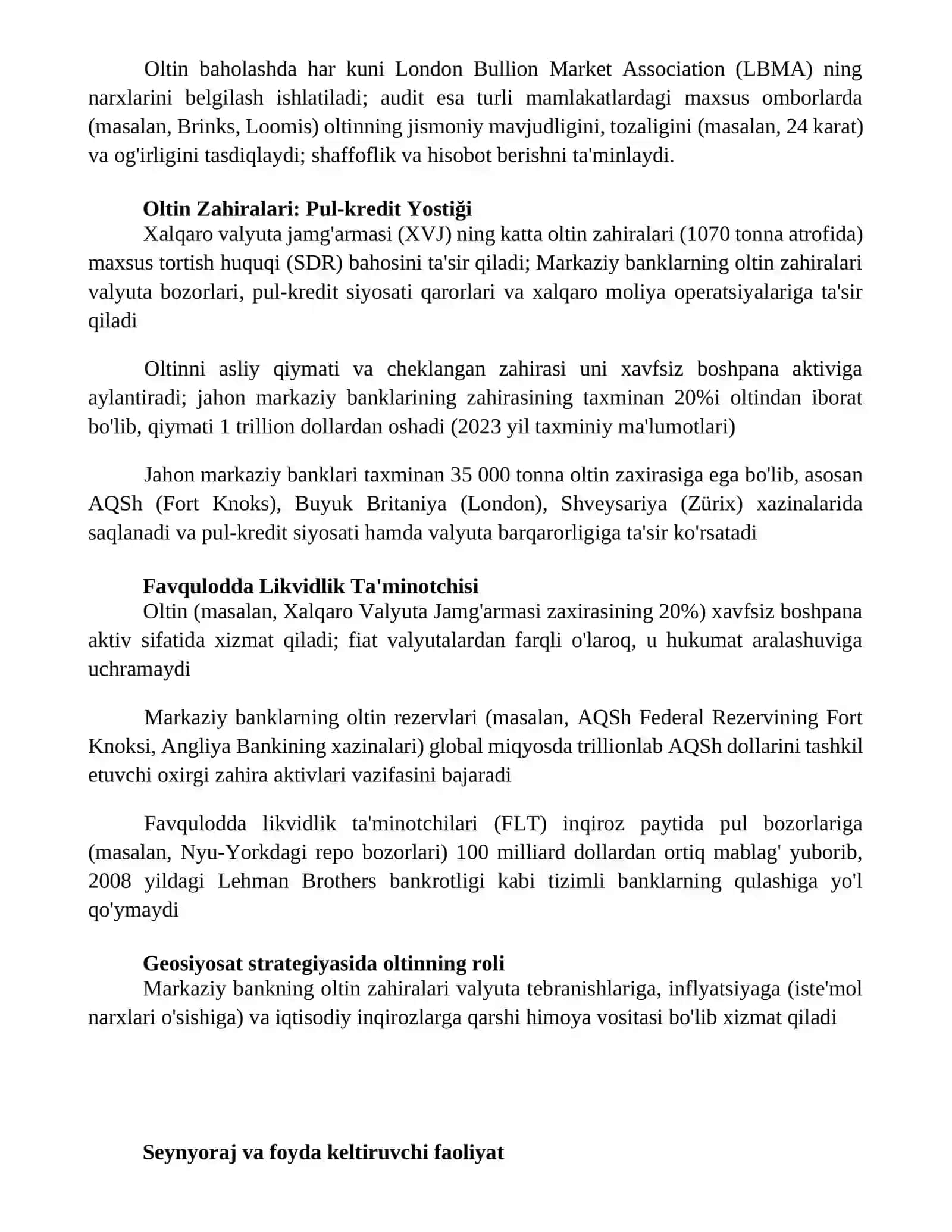 Markaziy bankning oltin valyuta zaxiralarini saqlash funksiyasi 3