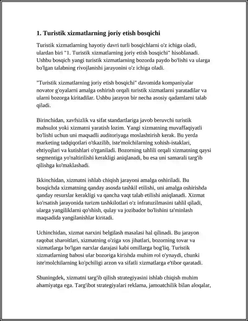 Turistik xizmatlarning joriy etish bosqichi 3