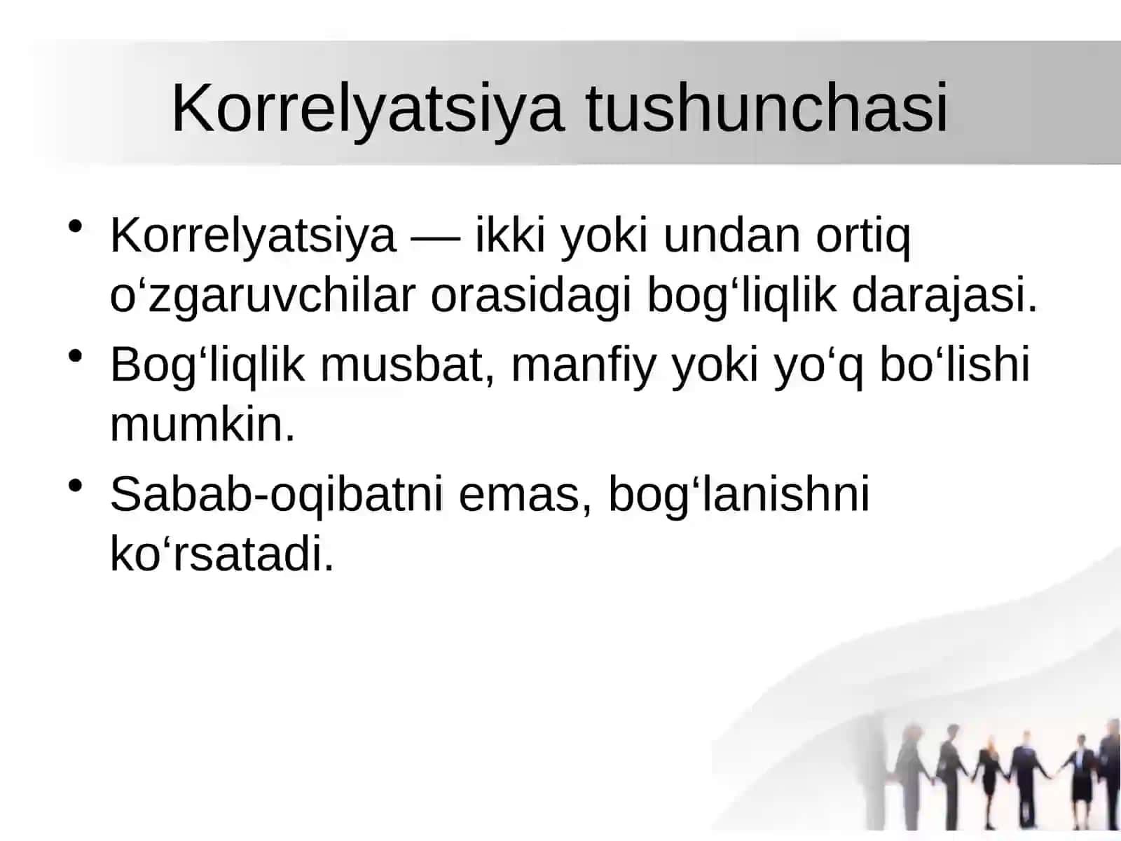 Korelyatsiya koefitsenti, uning baholash usullari, statistik tahlil etishda qo‘llanilishi 3