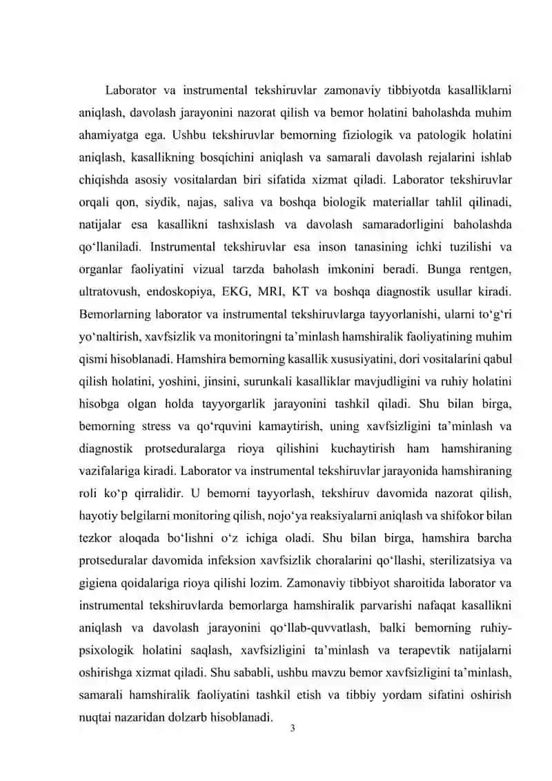 Laborator va instrumental tekshiruvlarda bemorlarga hamshiralik parvarishi 3