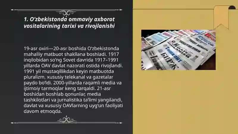 O’zbekistonda ommaviy axborot vositalari faoliyati 3